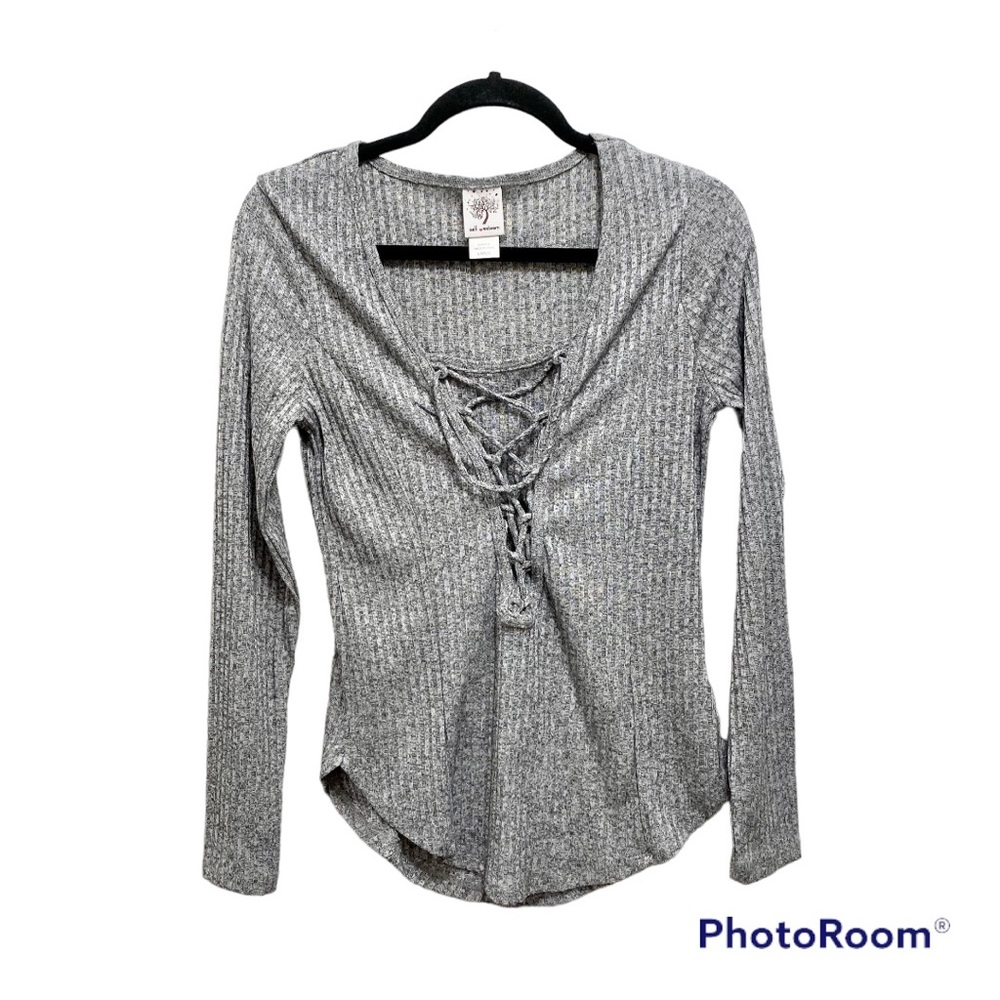 Self Esteem Gray Ribbed Fitted Sweater